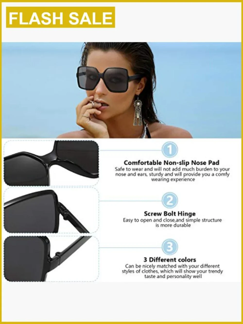 3 Pairs Oversized Square Sunglasses for Women Large Wide Vintage Shades Unisex